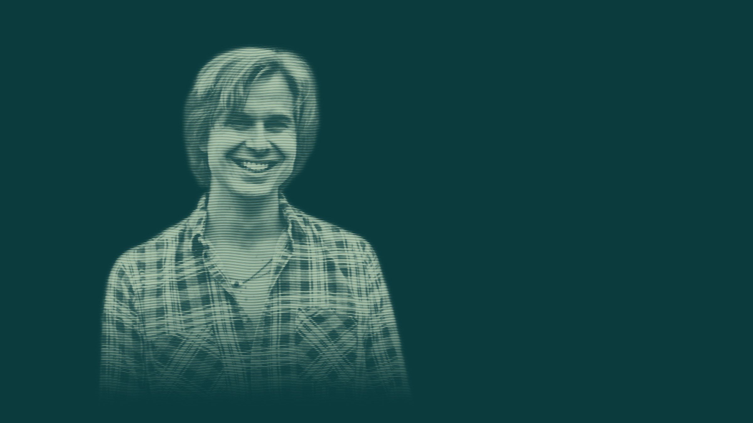 Engraved portrait of David Dewese smiling, in a plaid shirt.