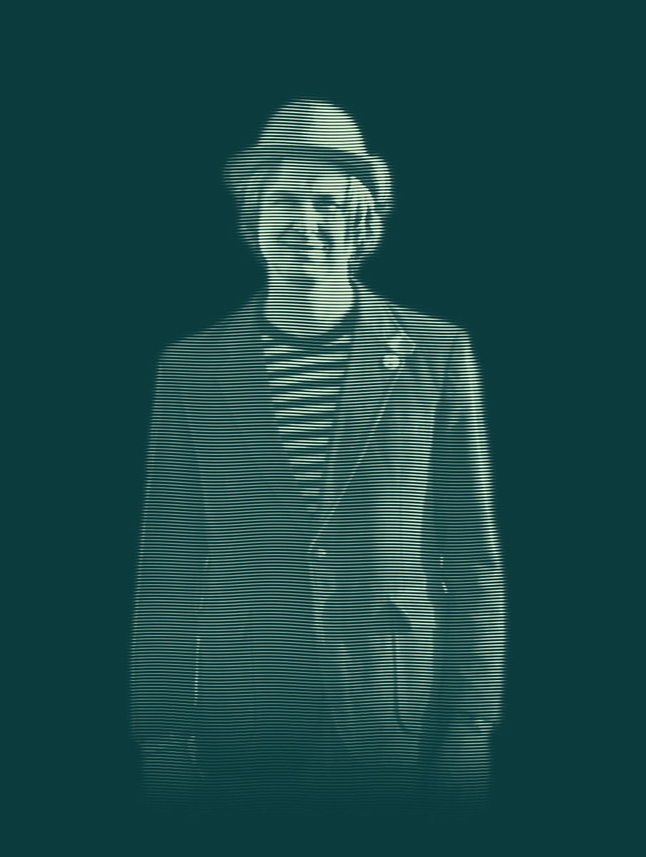 Engraved portrait of David Dewese in a felt hat and corduroy blazer.