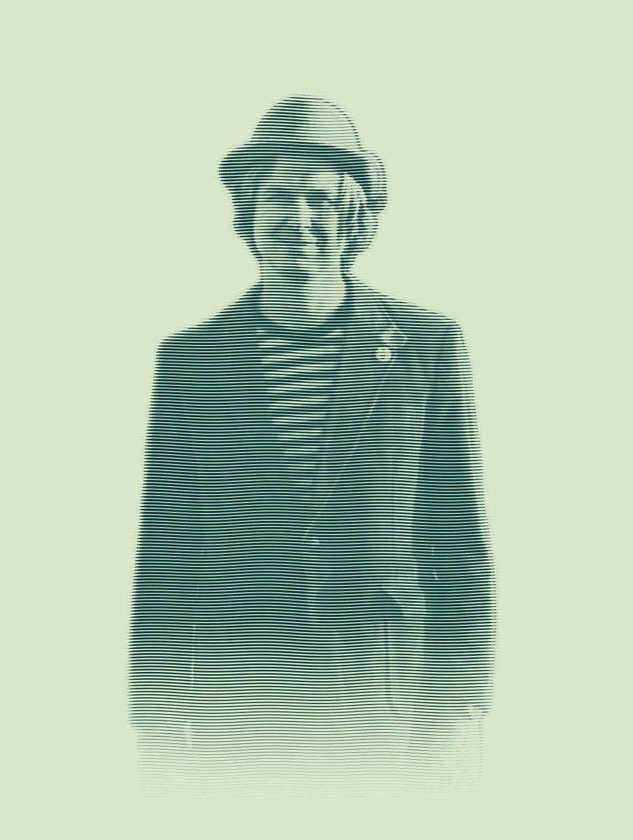 Engraved portrait of David Dewese in a felt hat and corduroy blazer.